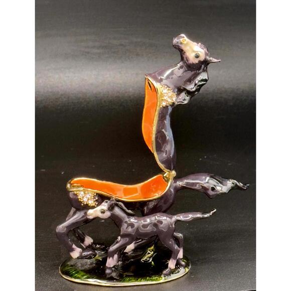 Bejeweled Collectible Horse & Foal Decorative Trinket Box Figurine - Picture 2 of 3